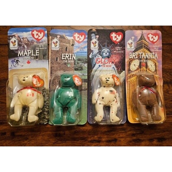 TY McDonalds Beanie Baby Erin Maple Britannia Glory the Bear1999 FULL Set of 4 - Picture 11 of 12
